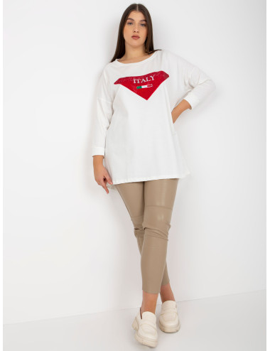 Ecru women's blouse plus size with applique and print 