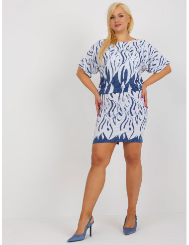 Blue and white mini dress plus size with print  