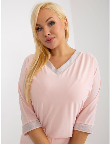 Pale pink mini dress plus size with 3/4 sleeves 