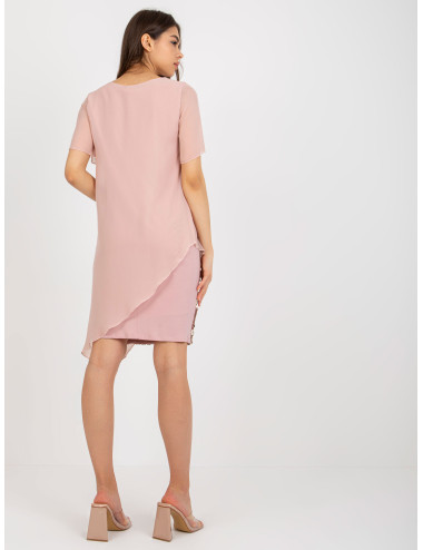 Dirty pink cocktail dress with asymmetrical trim 