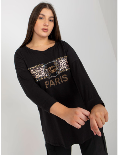 Black blouse for women plus size with appliques 