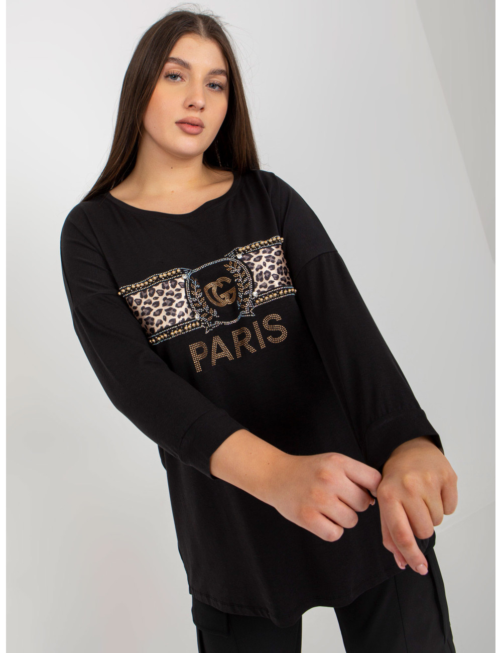 Black blouse for women plus size with appliques 