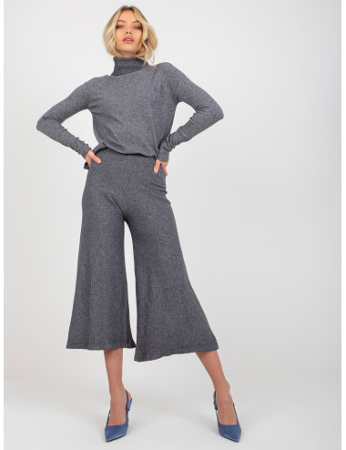 Dark gray wide knitted trousers high waist  