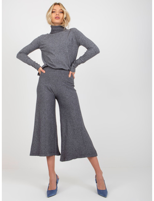 Dark gray wide knitted trousers high waist  