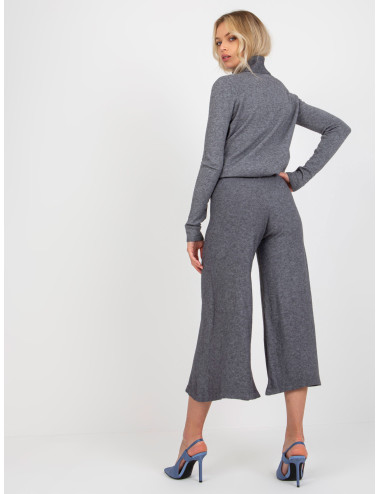 Dark gray wide knitted trousers high waist  