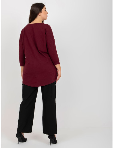 Dark Purple Plus Size Cotton Blouse with 3/4 Sleeves 