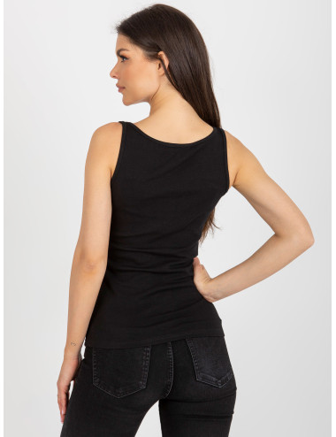 Black women's basic top with buttons at the neckline 