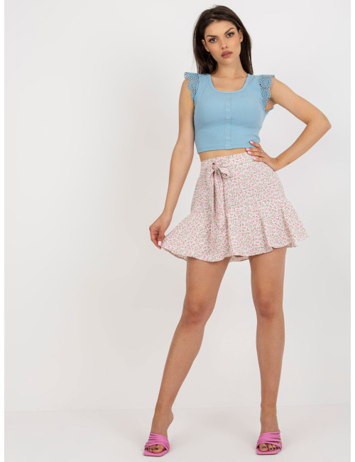 White and pink women's skirt shorts with belt 