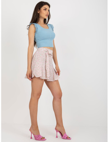 White and pink women's skirt shorts with belt 