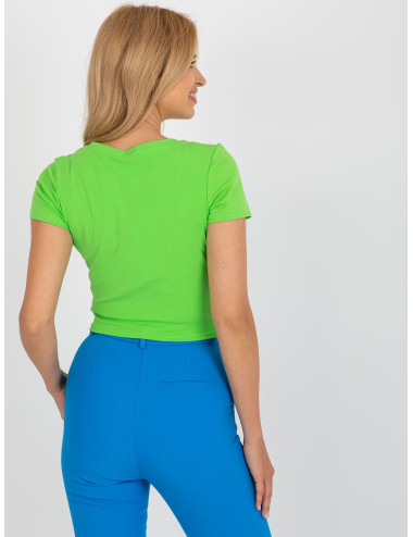 Light green women's t-shirt with cubic zirconia applique  