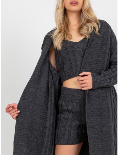 Dark grey three-piece knit set with top  