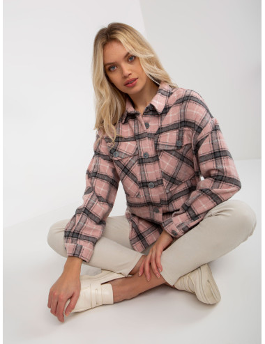 Pink plaid top shirt with button closure  