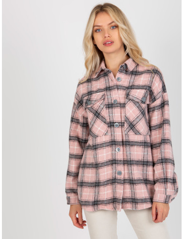 Pink plaid top shirt with button closure  