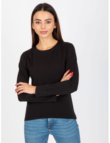 Black plain cotton longsleeve blouse 