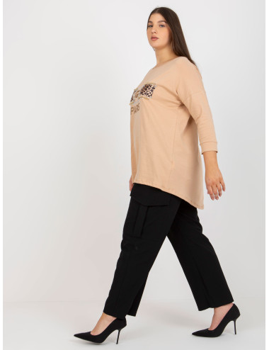 Beige women's blouse plus size with appliques 