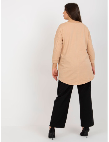 Beige women's blouse plus size with appliques 