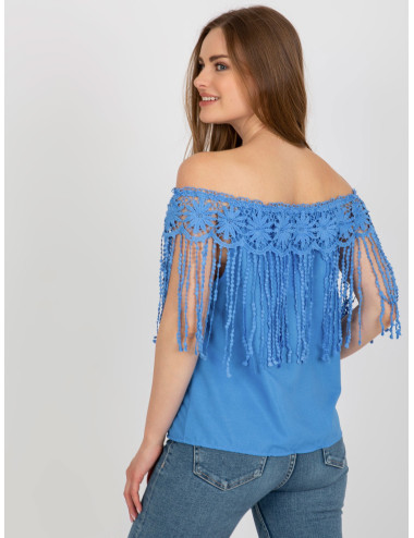 Blue summer Spanish blouse with fringe  