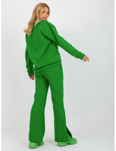 Green three-piece sweatsuit set with trousers with slit 