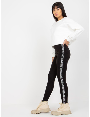 Black casual leggings with inscriptions on the sides  