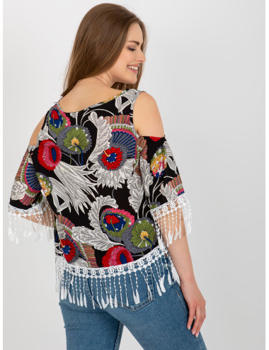 Black blouse with off-the-shoulder print  