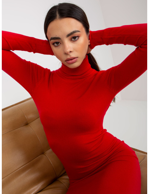 Red dress with turtleneck 