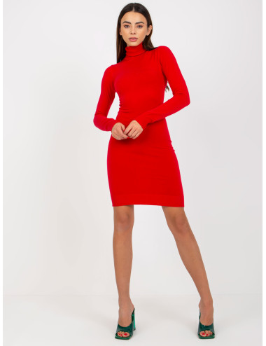Red dress with turtleneck 