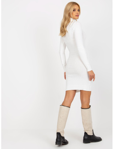 White Knitted Turtleneck Fitted Dress  