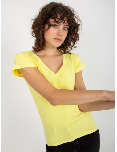 Light yellow single color cotton basic t-shirt  