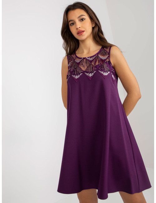 Purple cocktail dress with sequin applique   