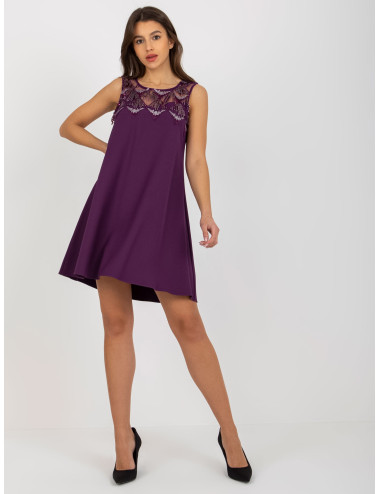 Purple cocktail dress with sequin applique   