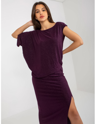 Dark Purple Shiny Maxi Evening Dress  