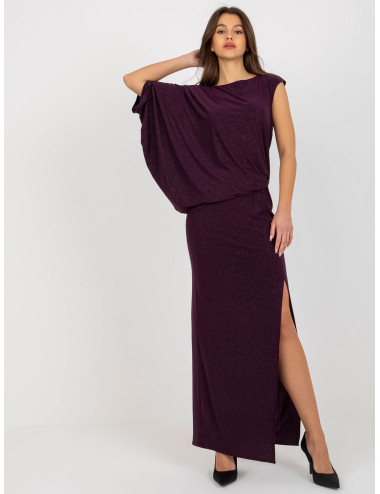 Dark Purple Shiny Maxi Evening Dress  