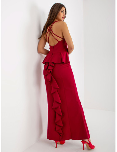 Burgundy maxi evening dress with straps  