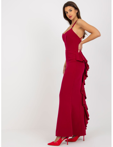 Burgundy maxi evening dress with straps  