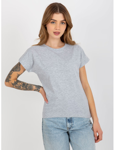 Gray melange basic t-shirt with round neckline 