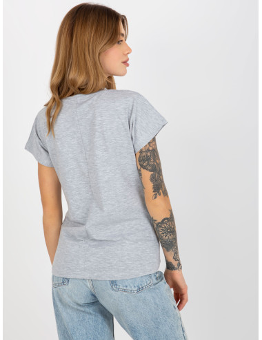 Gray melange basic t-shirt with round neckline 