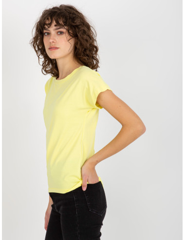 Light yellow plain basic t-shirt with round neckline  