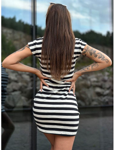 MAYFLIES Ecru-black striped casual dress 