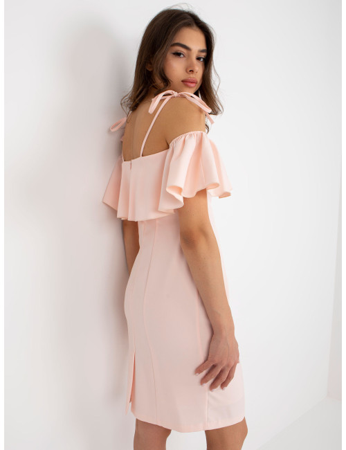 Peach dress with Spanish neckline 