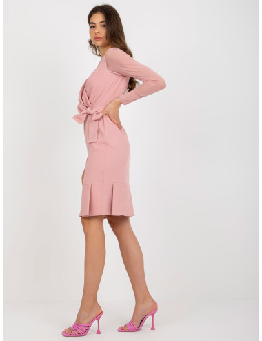 Dirty pink cocktail dress with tie 