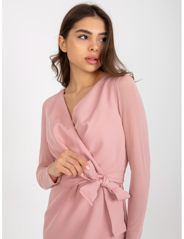 Dirty pink cocktail dress with tie 