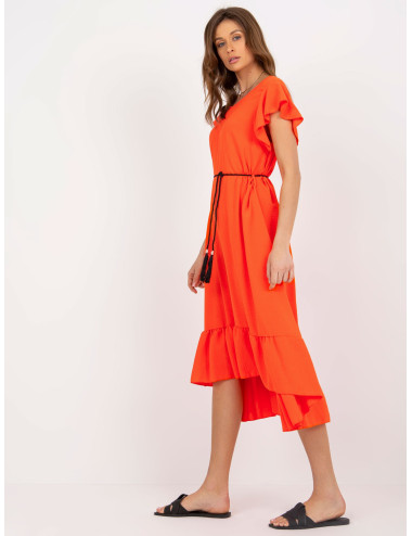 Orange dress with frill and neckline on the back 