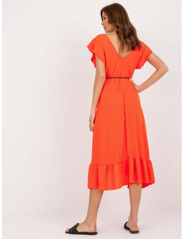 Orange dress with frill and neckline on the back 