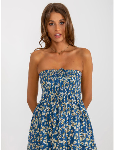 Dark blue summer floral bandeau dress  