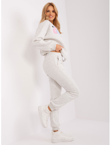 Light grey melange tracksuit with lettering 