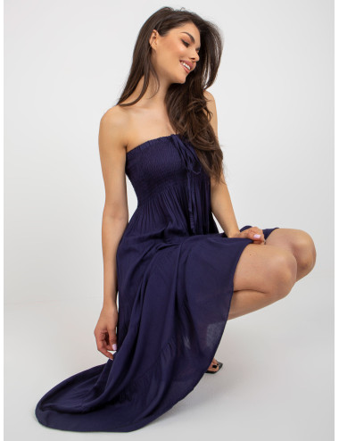 Navy blue flared bandeau dress with ruffle 