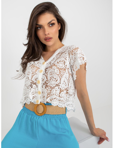 White short openwork blouse with button closure 
