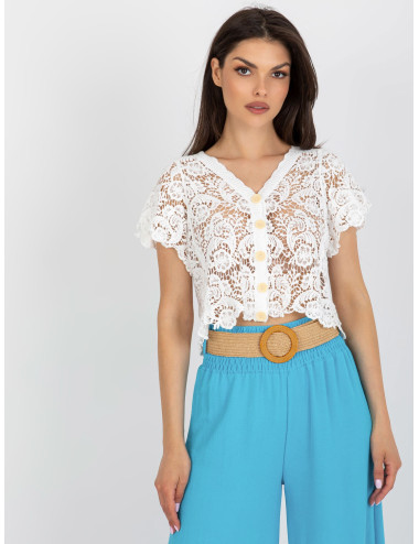 White short openwork blouse with button closure 