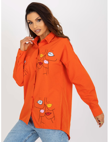Orange Women's Shirt with Print and Pocket 