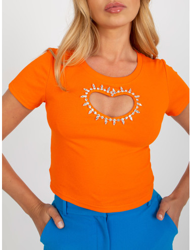 Orange t-shirt with heart-shaped cutout  